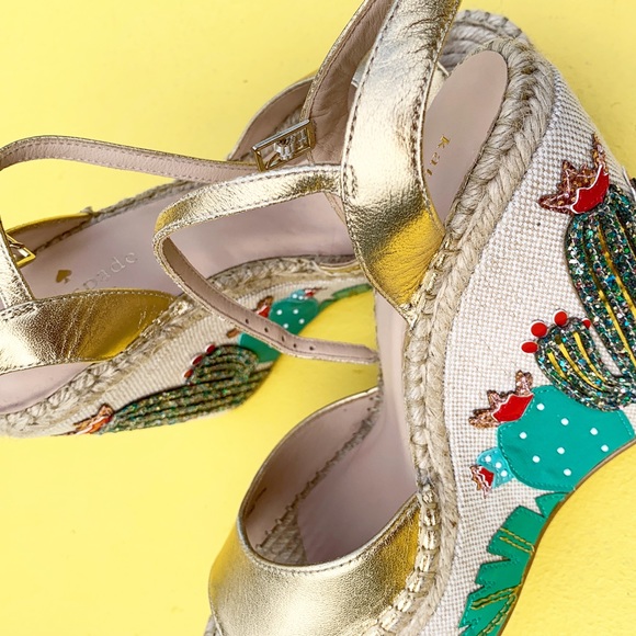 KATE SPADE Dallas cactus wedge heels rare beads embellished nwt new 7 1/2 - Picture 1 of 5